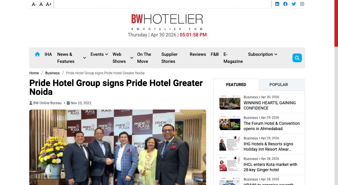 BW Hotelier article screenshot